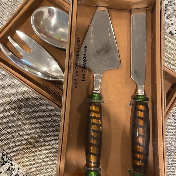 Pier 1 Tableware Set Silver Salad Servers Cake Servers Decorative Handles - Picture 5 of 10